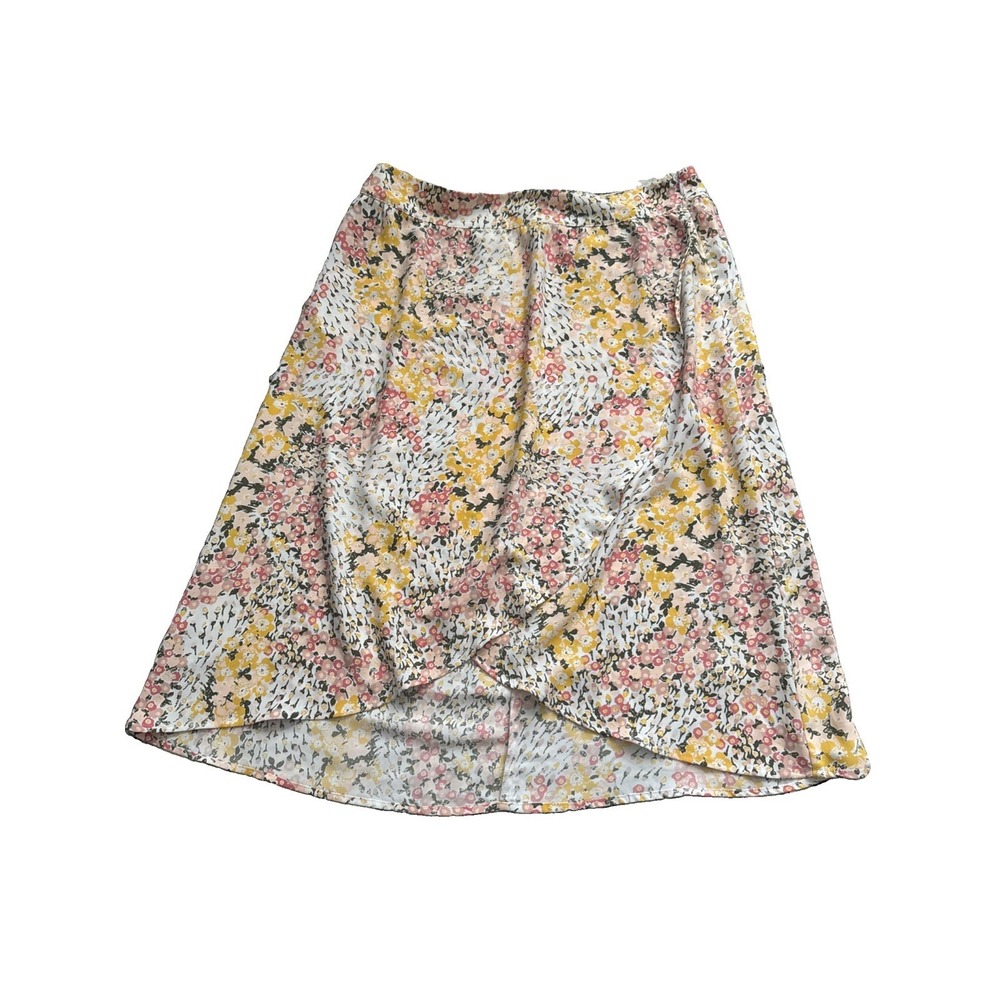 Loft Wrap Skirt 14P Petite White‎ Floral Midi Zipper Mid Rise Stretch Casual